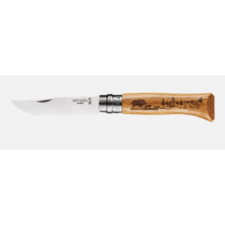 Couteau Opinel N°08 Animalia Sanglier 8,5 cm chêne gravé
