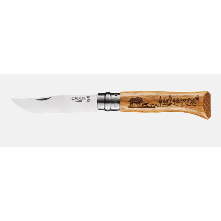 Couteau Opinel N°08 Animalia Sanglier 8,5 cm chêne gravé
