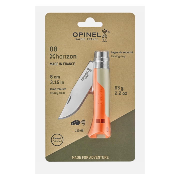 Couteau Opinel N°08 Horizon Orange Lame inox 8,35 cm Sifflet