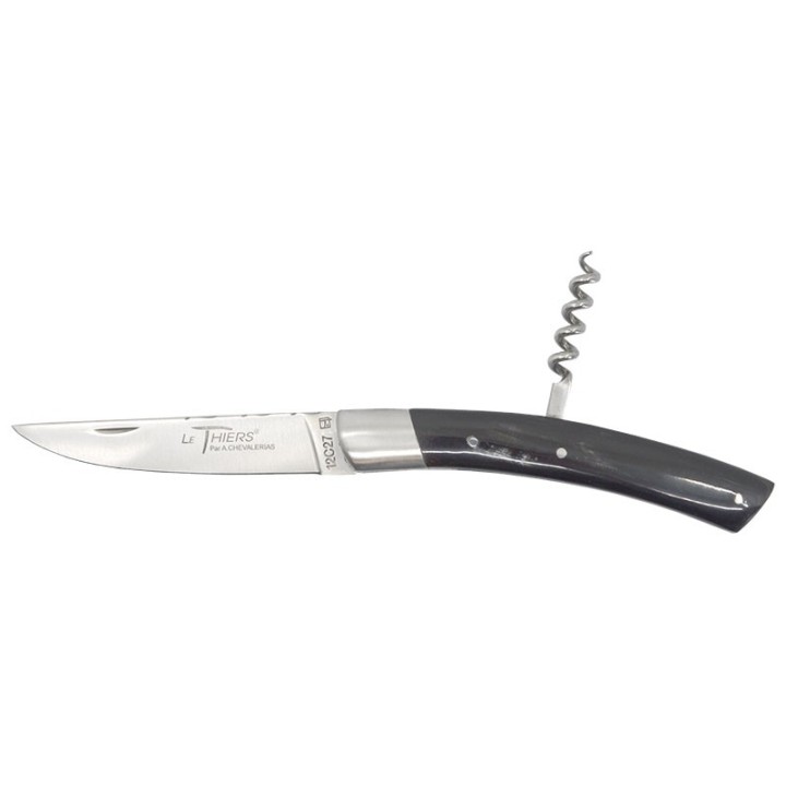 Couteau Le Thiers 2 pièces Chevalerias Corne noire Tire-bouchon